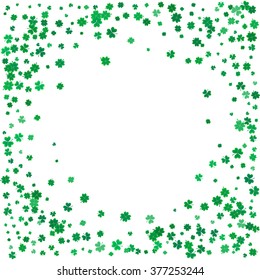 St. Patricks day background with flying clovers. 