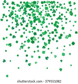 St. Patrick's day background with the flying clover leaves . 