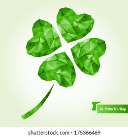 St. Patrick's day background with four leaf clover. Vector illustration. Abstract polygonal shapes. Low-poly colorful style