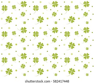 St. Patrick's day background. Four leaf clover seamless texture. Symbol of luck, green shamrock backdrop.