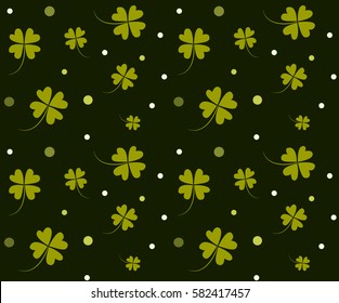 St. Patrick's day background. Four leaf clover seamless texture. Symbol of luck, green shamrock backdrop.