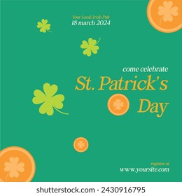 St. Patrick's Day background with golden coins green yellow money invitation