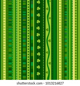 St. Patrick's day background in green colors. Seamless pattern. Celebration green background with  shamrock. Vector Illustration