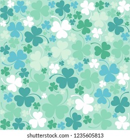 St. Patrick's day background in green colors. Seamless Pattern background with three - leaved shamrocks. St. Patrick's day holiday symbol. Irish symbols of the holiday.17 march. Vector illustration.