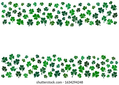 St. Patrick's day background with green clover leaves on white. Vector shamrock texture for party decorations, banners, posters, cards