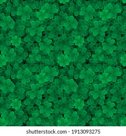 St. Patrick's day background. Green clover Shamrock seamless pattern. Texture for fabric. Decorative print