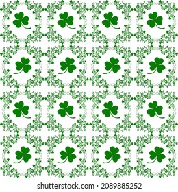 St. Patrick's day background in green colors. Seamless pattern. St Patrick's Day symbol, Irish lucky shamrock background. Vector illustration.
