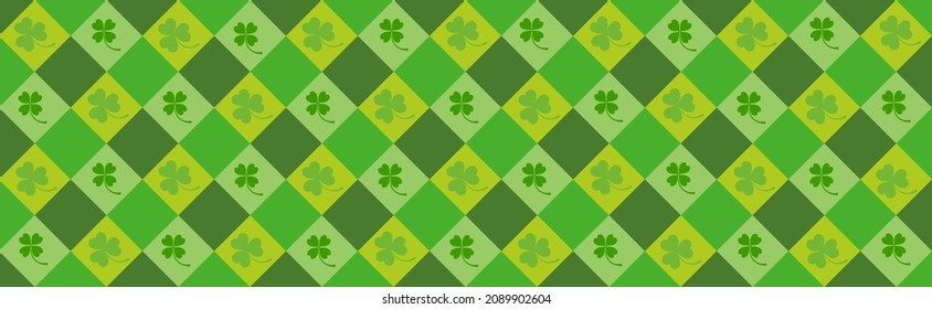 St. Patrick's day background in green colors. Seamless pattern. Scottish cage. Traditional Scottish background of diamonds. Seamless fabric texture. Vector illustration.