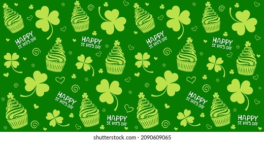 St. Patrick's day background in green colors. Seamless pattern. Vector illustration.