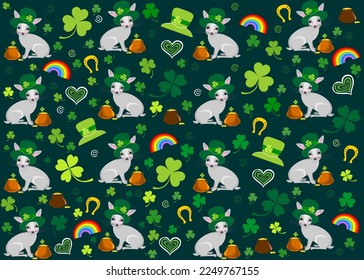 St. Patrick's day background in green colors. Seamless Pattern background with three - leaved shamrocks. St. Patrick's day holiday symbol. Irish symbols of the holiday.17 march. Vector illustration.