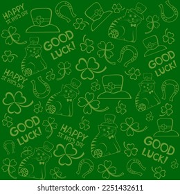 St. Patrick's day background in green colors. Seamless Pattern background with three - leaved shamrocks. St. Patrick's day holiday symbol. Irish symbols of the holiday.17 march. Vector illustration.