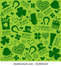 St. Patrick's day background in green colors. Seamless pattern. Vector illustration.