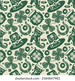 St. Patrick's day background in green colors. Seamless pattern. Vector illustration