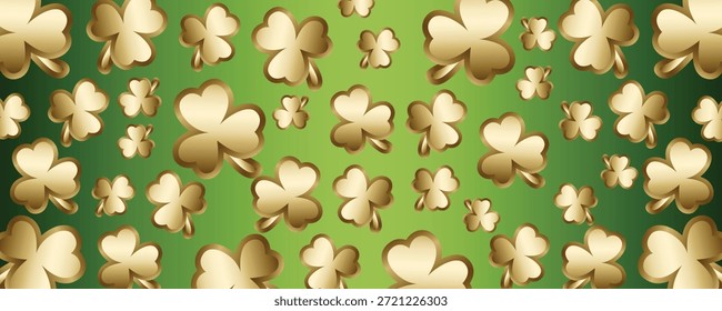 Fundo St Patricks Day com gradiente verde e trevos dourados