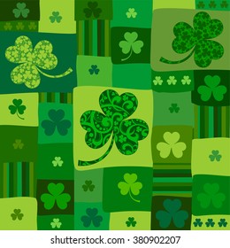 St. Patrick's day background in green colors. Seamless pattern. Vector illustration. 