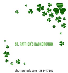 St Patrick's Day background. Green striped shamrock isolated on white background. Ireland symbol pattern. Irish header for web. Vector illustration