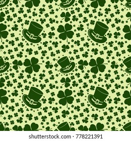 St. Patrick's day background in green colors. Seamless pattern. Vector illustration.
