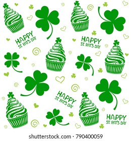 St. Patrick's day background in green colors. Seamless pattern. Vector illustration.