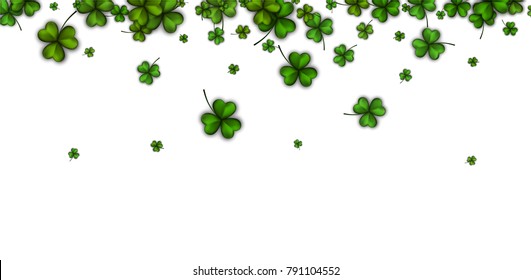 St. Patrick's day background with green three-leaved shamrocks. Vector illustration.