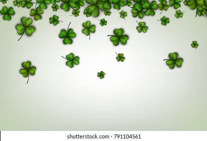 St. Patrick's day background with green three-leaved shamrocks. Vector illustration.