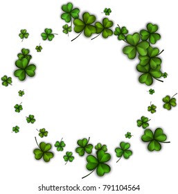 St. Patrick's day background with green three-leaved shamrocks. Vector illustration.