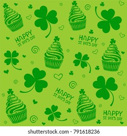St. Patrick's day background in green colors. Seamless pattern. Vector illustration.