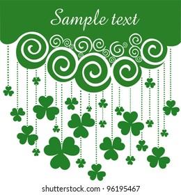 St. Patrick's day background in green colors. Celebration background with clover and place for your text. Vector illustration.