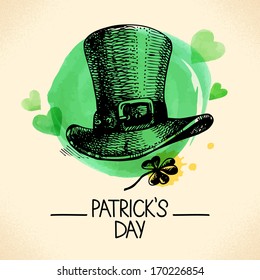 St. Patrick's Day background with hand drawn sketch and watercolor illustrations 