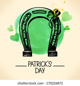 St. Patrick's Day background with hand drawn sketch and watercolor illustrations 