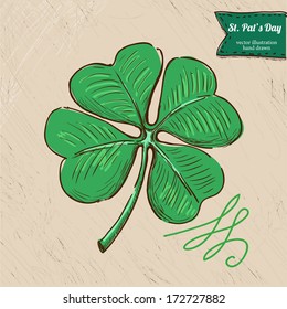 St. Patrick's Day background with hand drawn sketch illustration and bubble banner,  vector illustration hand drawn with textured background