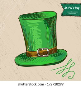 St. Patrick's Day background with hand drawn sketch illustration and bubble banner,  vector illustration hand drawn with textured background