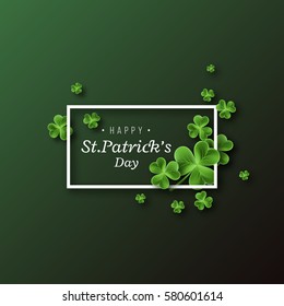 St. Patrick's Day background. Holiday design with leaves and frame for greeting. Vector illustration.