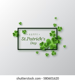 St. Patrick's Day background. Holiday design with leaves and frame for greeting. Vector illustration.