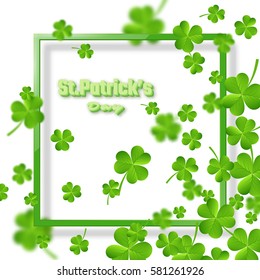 St. Patrick's Day background. Holiday design with leaves and frame for greeting. Vector illustration. EPS 10.
