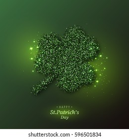 St. Patrick's Day background. Holiday design with leaves and glowing lights. Vector illustration.