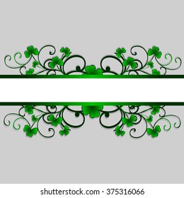 St. Patrick's day  background. Horizontal seamless background with shamrock. trifoliate clover four-leaf clover. Traditional  simple. Collection of design elements isolated on grey background. 