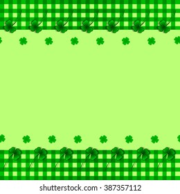 St. Patrick's day  background. Horizontal seamless background with shamrock. clover four-leaf clover. Traditional  simple. Collection of design elements isolated on green background. 