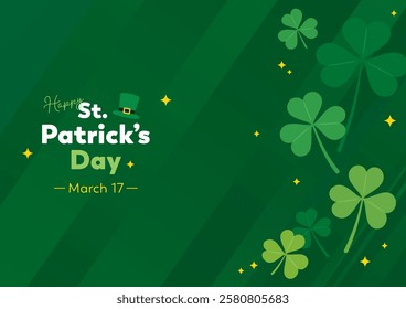 St. Patrick's Day background illustration with diagonal stripes, gradients, and shamrocks.