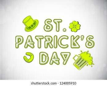 St. Patrick's Day background with leprechaun hat, clover leaf. beer mug and horseshoe. EPS 10.