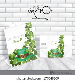 St. Patrick's Day Background With Leprechaun Hat And Clover. Greeting Card Design, Template. Vector Illustration. Eps 10.