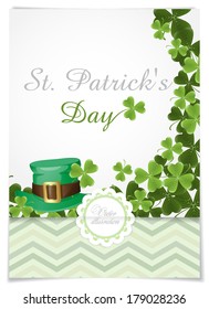 St. Patrick's Day Background With Leprechaun Hat And Clover. Greeting Card Design, Template. Vector Illustration. Eps 10.