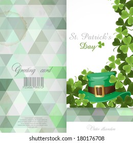 St. Patrick's Day Background With Leprechaun Hat And Clover. Greeting Card Design, Template. Vector Illustration. Eps 10.