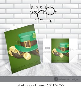 St. Patrick's Day Background With Leprechaun Hat And Clover. Greeting Card Design, Template. Vector Illustration. Eps 10.