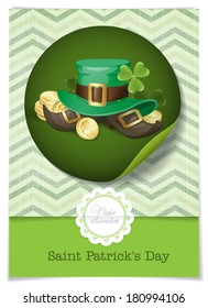 St. Patrick's Day Background With Leprechaun Hat And Clover. Greeting Card Design, Template. Vector Illustration. Eps 10.