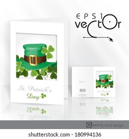St. Patrick's Day Background With Leprechaun Hat And Clover. Greeting Card Design, Template. Vector Illustration. Eps 10.