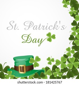 St. Patrick's Day Background With Leprechaun Hat And Clover. Vector Illustration. Eps 10.