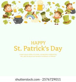 St. patrick's day, background, leprechaun frame, pot of gold, clover