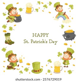 St. patrick's day, background, leprechaun frame, pot of gold, clover