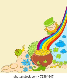 St Patrick's Day background with leprechaun and pot of gold