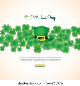 St. Patrick's day background with many clovers and leprechaun hat. Can be used as greeting card or promotion, invitation